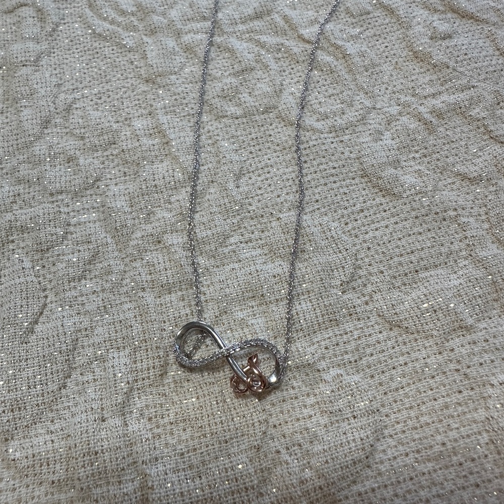 Hallmark Silver and Rose Gold Infinity Necklace-18 inch 1/10 CTTW diamnond